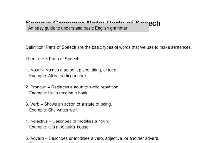create english grammar notes summaries and exercises for students